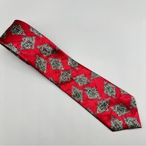 Britannia Red Geometric Pattern Silk Tie – Vintage Men’s Classic Necktie,